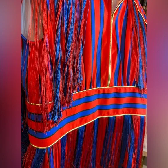 ZCrave GRAND Mini Dress | Red & Blue Fringe Statement Dress | Size Large FUN - Picture 8 of 9